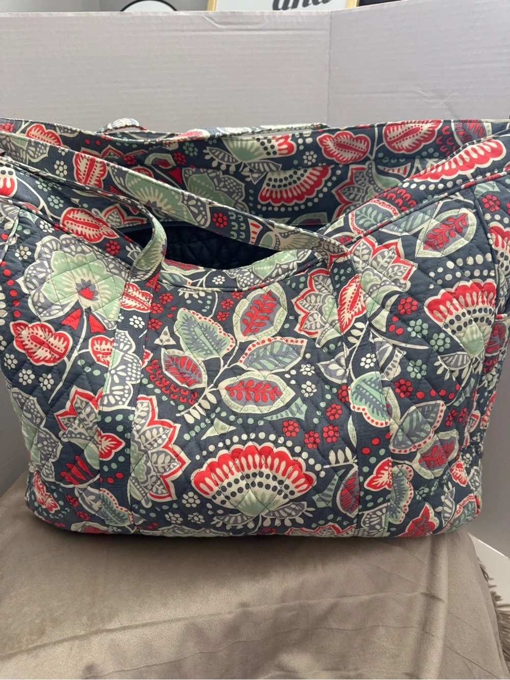 Vera Bradley Quilted Floral Tote & Backpack in Navy, Red & Mint